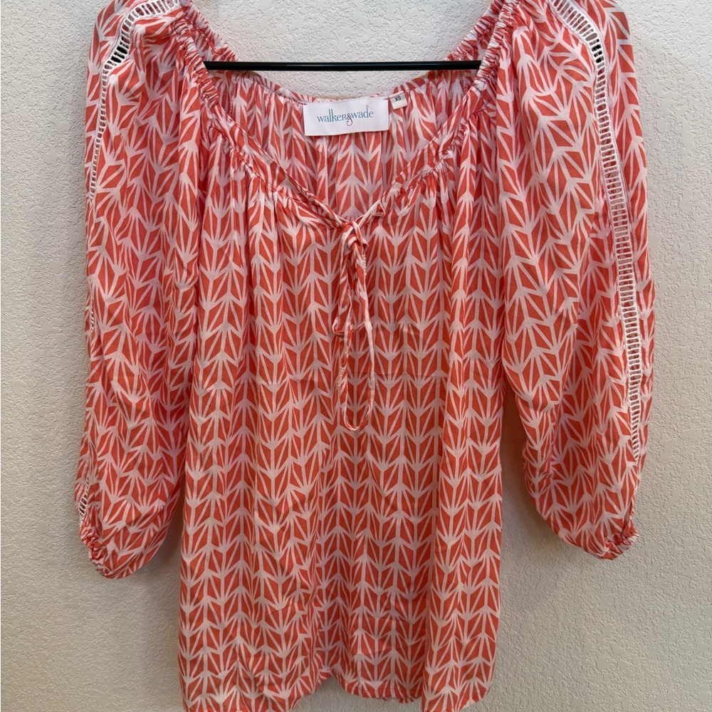 Coral Print Peasant Blouse